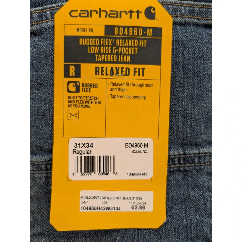 Carhartt Men's Relaxed Fit Rugged Flex Low Rise 5 Pocket Tapered Jeans 31x34 NWT